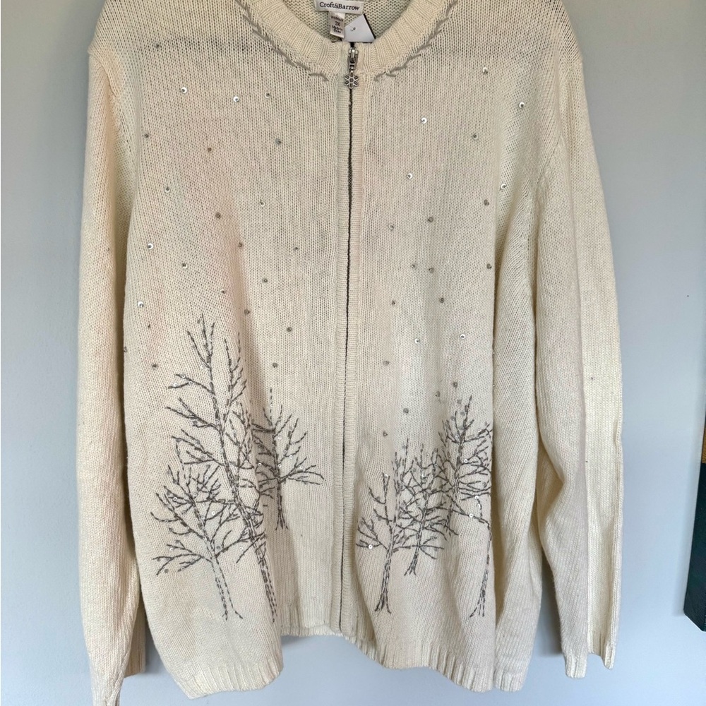 Croft & Barrow Vintage-Style Cardigan| Embroidered Sequin Design| NWT |3X |Cream